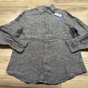 Caribbean Joe 100% Linen Button Up Long Sleeve Shirt Mens Large Black NWT